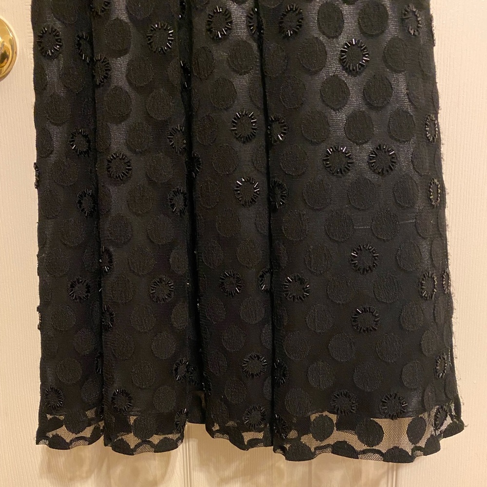 JS BOUTIQE KNEE LENGTH A LINE BLACK BEADED POLKA DOT COCKTAIL DRESS